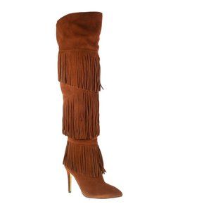 Chinese Laundry Cavallari CHANCE Brown Over The Knee Suede Fringe Boots 5